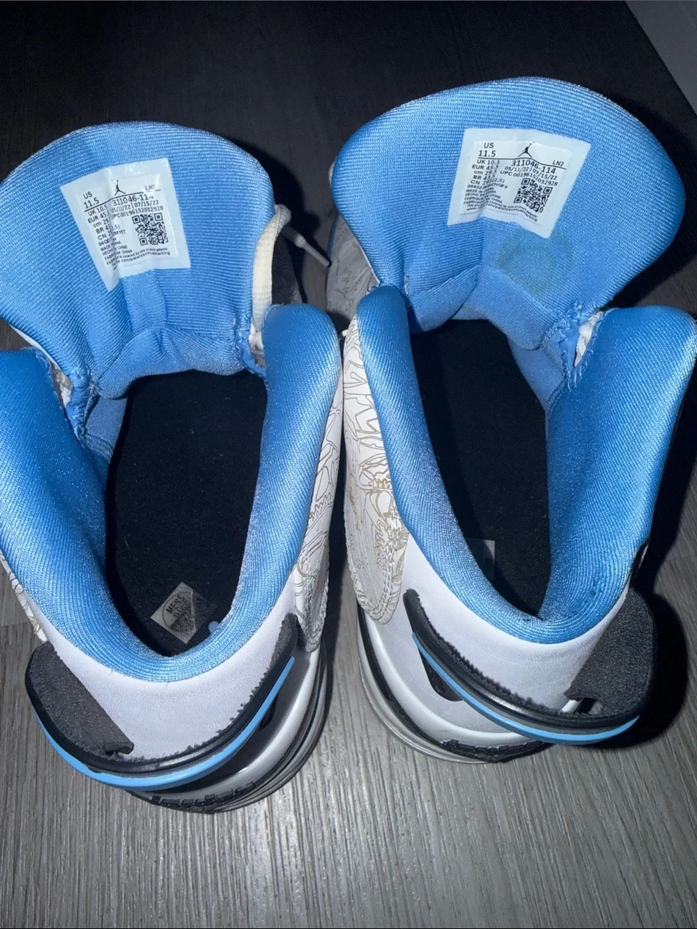 Air Jordan Dub Zero High-Top Sneakers in White, Light Blue & Black